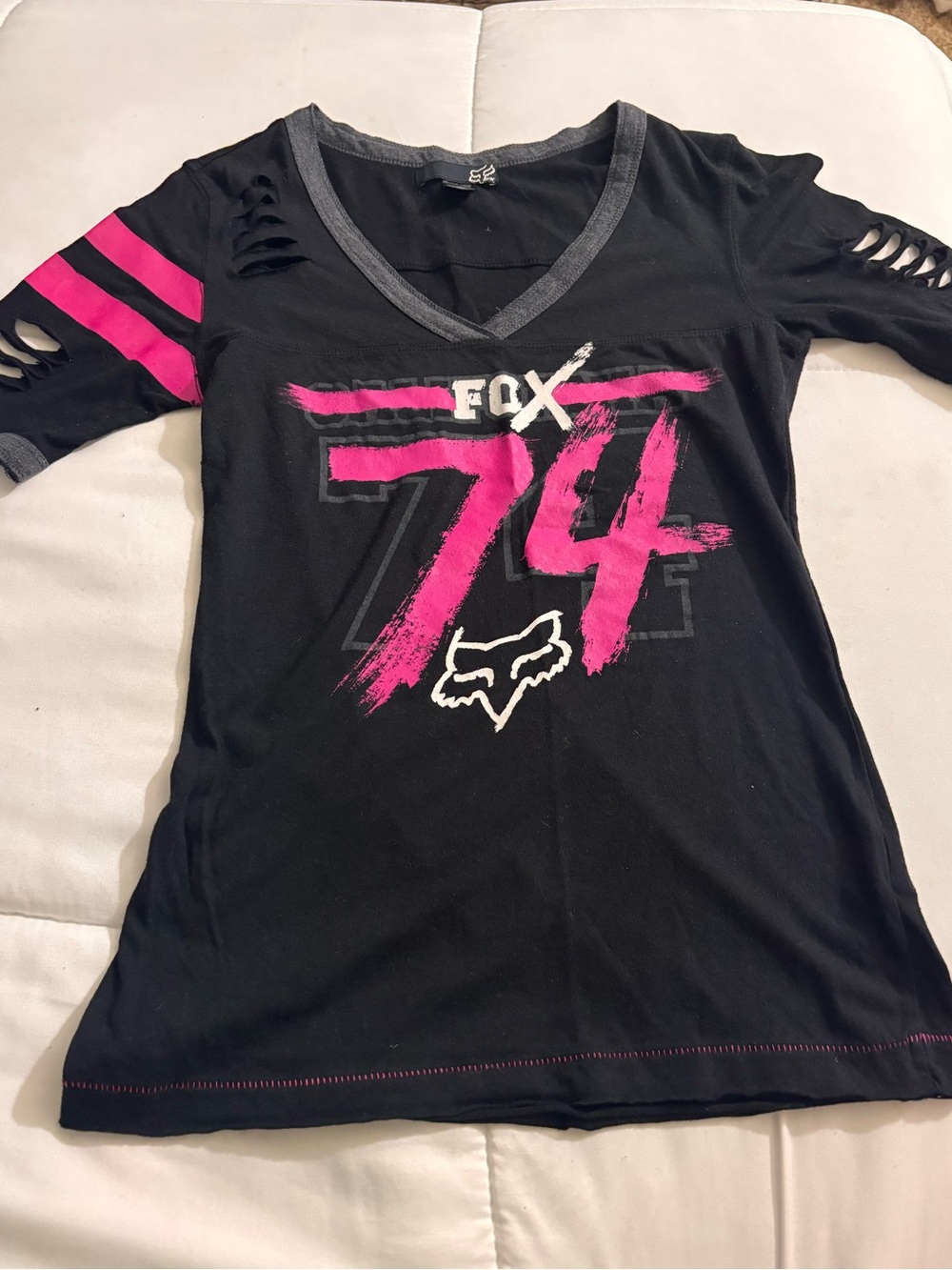 FOX  Black & Pink '74' V-Neck Top